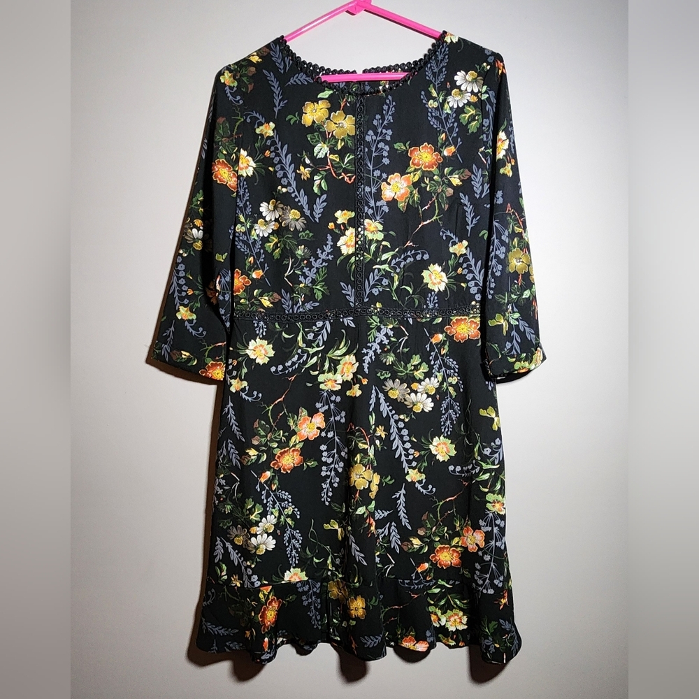 Medium Dex Black Floral Fit & Flare Dress